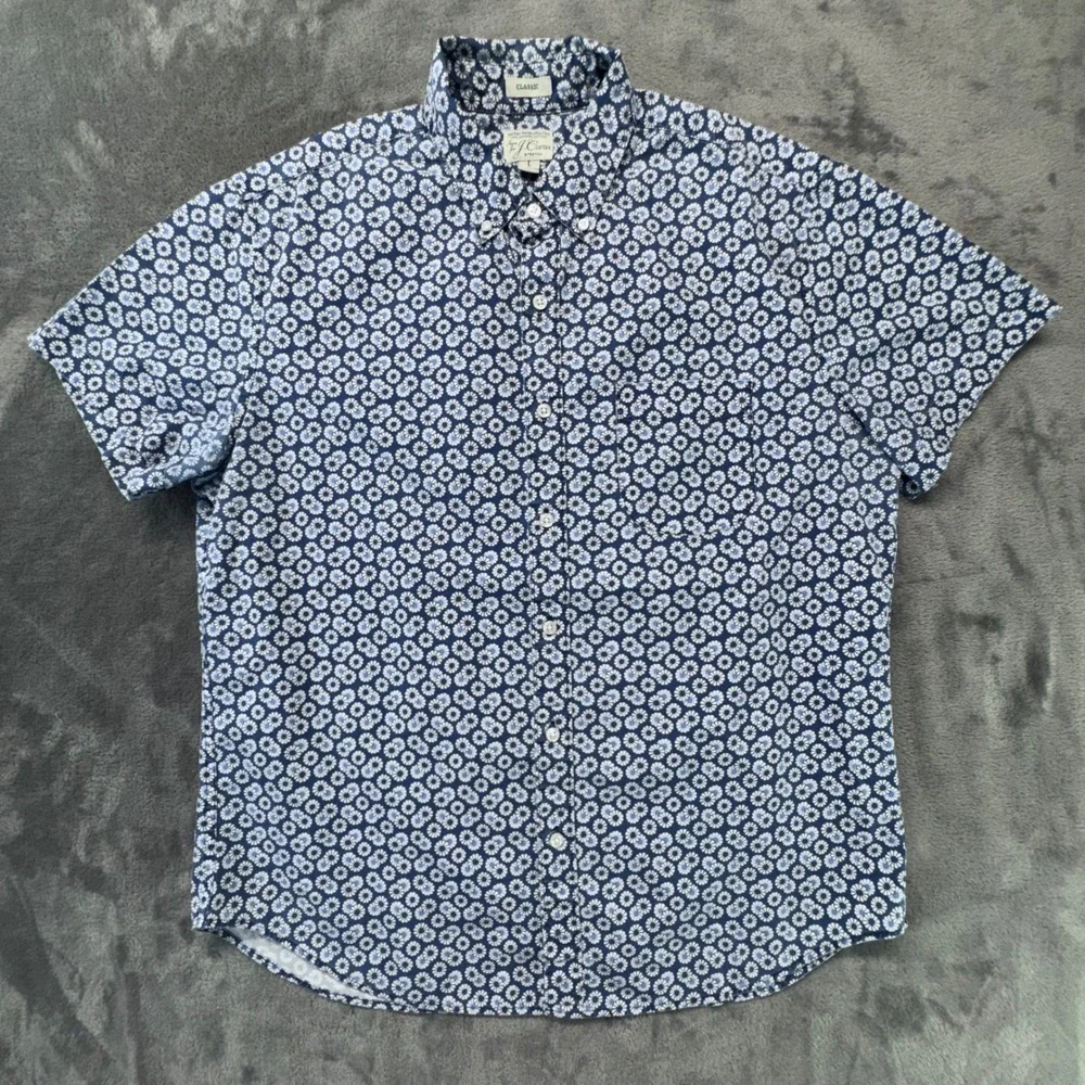 J. Crew Floral Print Button Down Shirt Stretch Organic Cotton Classic Fit‎ L